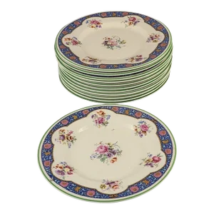 Set of 12 Antique Royal Doulton Floral Hand Painted Enamel & Transfer Print Salad Luncheon Dessert Plates