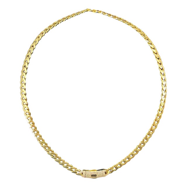 14k Yellow Gold Cuban Monaco Chain Necklace With Diamond Clasp For Sale