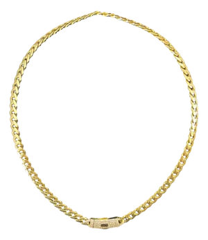 14k Yellow Gold Cuban Monaco Chain Necklace With Diamond Clasp