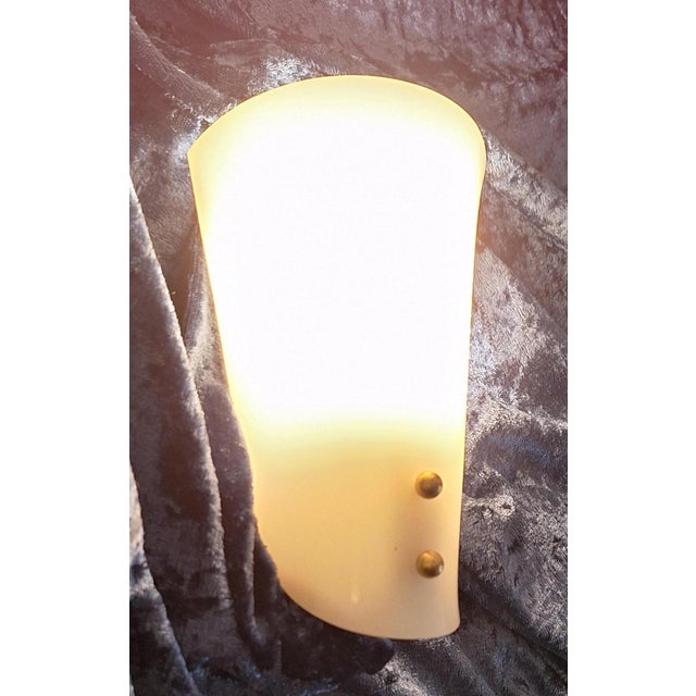1960s Small Italian Wall Lamp with White Plastic Shade and Brass Bracket, 1960s For Sale - Image 5 of 7