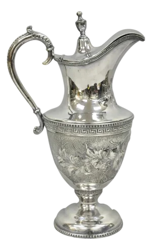 Antique English Victorian Silver Plated Floral Repousse Coffee Pot Teapot