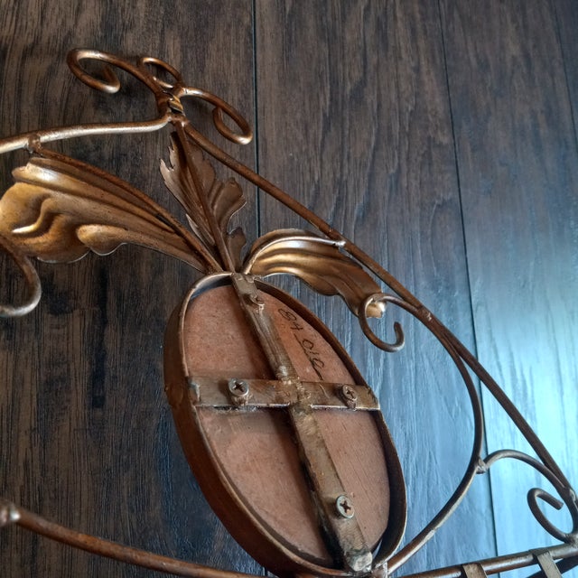 1990s Copper/ Cream Wrought Iron Hanging Wall Basket For Sale In Raleigh - Image 6 of 9