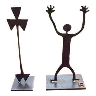 Pair of Brutalist Welded Steel Figural Sculptures, American, Circa 1970s For Sale