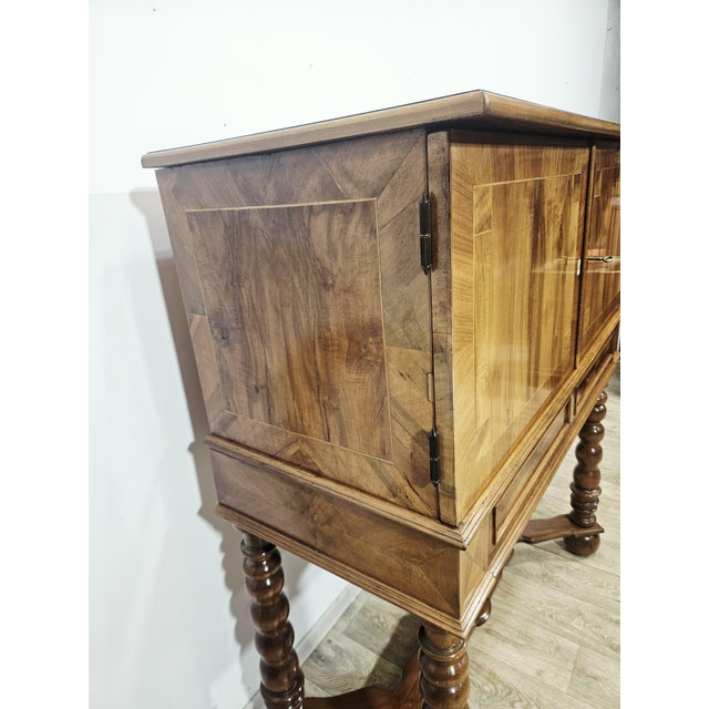 Brown 19th Century Baroque Walnut Cabinet with Inlays and Turned Legs For Sale - Image 8 of 18