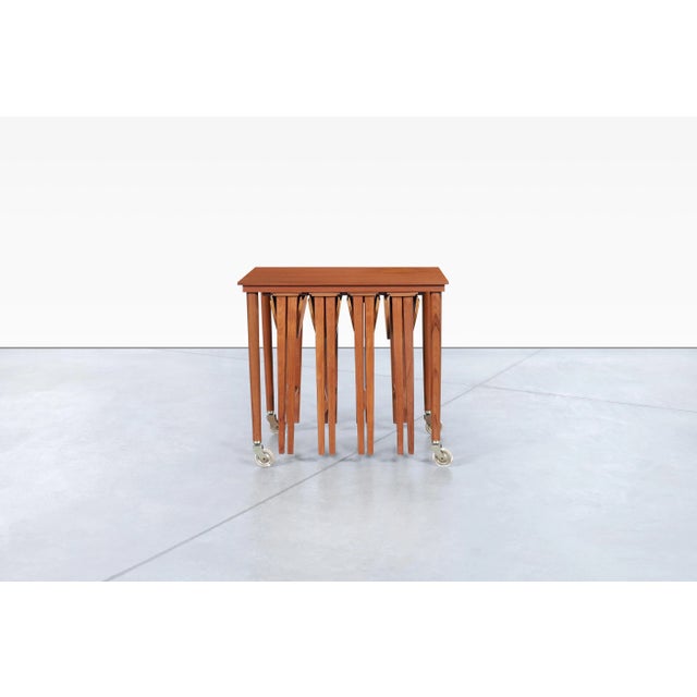 Wood Danish Modern Teak Nesting Table by Carlo Jensen for Poul Hundevad, 1960s For Sale - Image 7 of 12