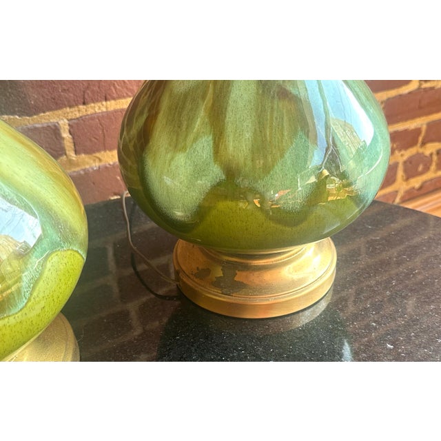 Pair of Mid Century Drip Glaze Pottery Lamps For Sale - Image 10 of 10