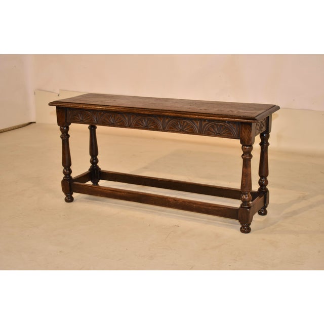 English Circa 1900 English Oak Carved Bench For Sale - Image 3 of 11