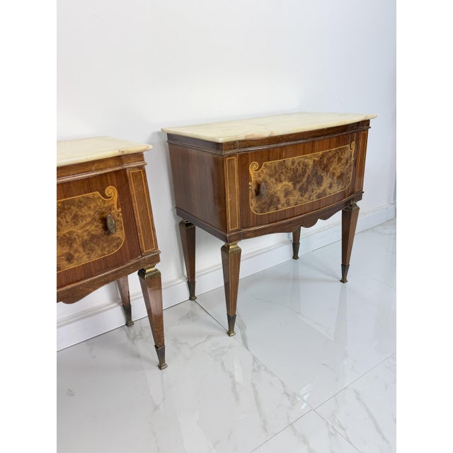 Mid-Century Nightstands with Marble Tops and Brass Details, 1950s, Set of 2 For Sale - Image 15 of 18