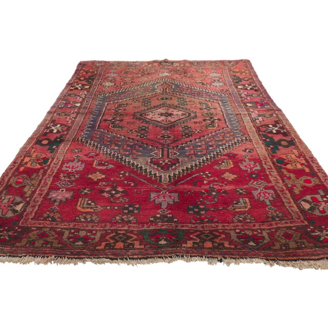 Tribal Antique Red Persian Hamadan Tribal Rug, 04'03 X 06'06 For Sale - Image 3 of 10