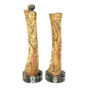 Chinese Stained and Carved Bone Ancestral Figures, a Pair