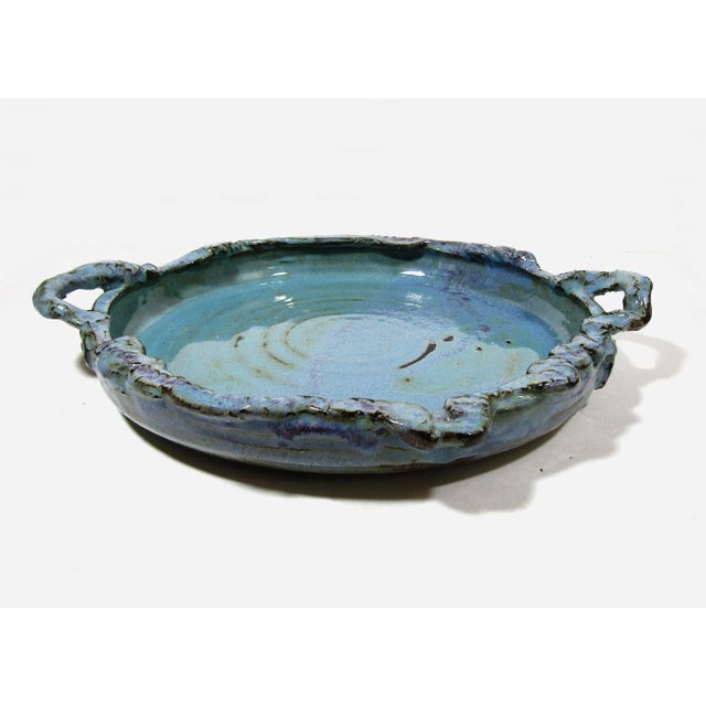 2000 - 2009 Signed Rustic Turquoise Studio Art Pottery Stoneware Tray Dish Platter With Handles and 3 Bowls- 4 Pieces For Sale - Image 5 of 12