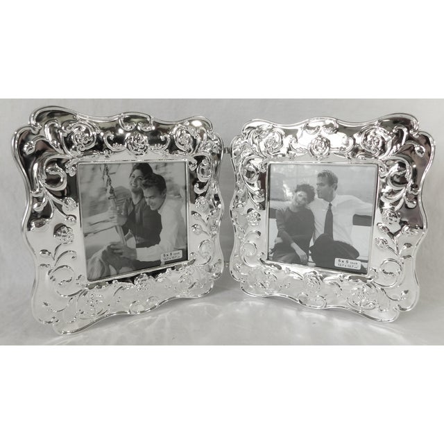 Contemporary Vintage Elegant Silver-Plated Rose Velvet Back Double 5.5" Picture Frame - New Old Stock For Sale - Image 3 of 11