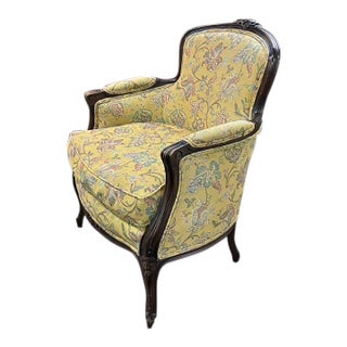 French Louis XV Bergere Chair in Floral Upholstery For Sale