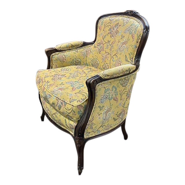 French Louis XV Bergere Chair in Floral Upholstery For Sale