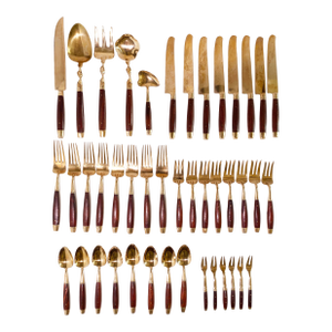 Vintage Rosewood and Brass Flatware - 43 Piece