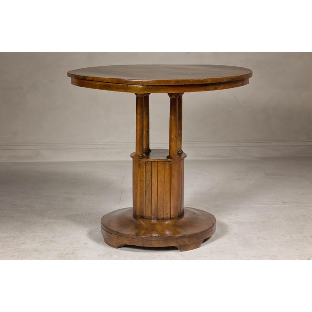 Midcentury Round Top Side Table with Column Supports and Tambour Base For Sale - Image 4 of 12
