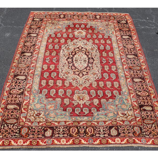 Antique Turkish Rug With Rich Crimson, Sky Blue, and Ivory Accents 5'10 X 8'2 For Sale - Image 13 of 15