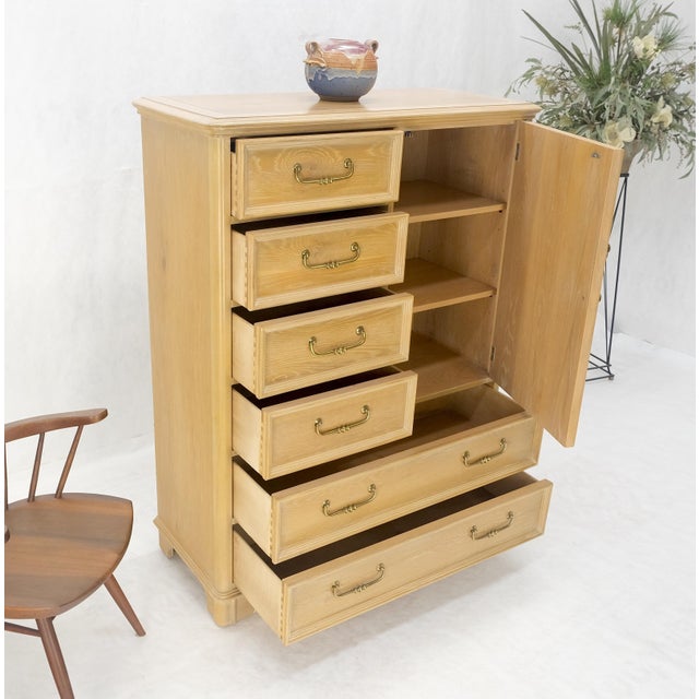 Pickled Oak 6 Drawers Two Door Compartment Chifforobe Chest Dresser Cabinet MINT For Sale - Image 11 of 12