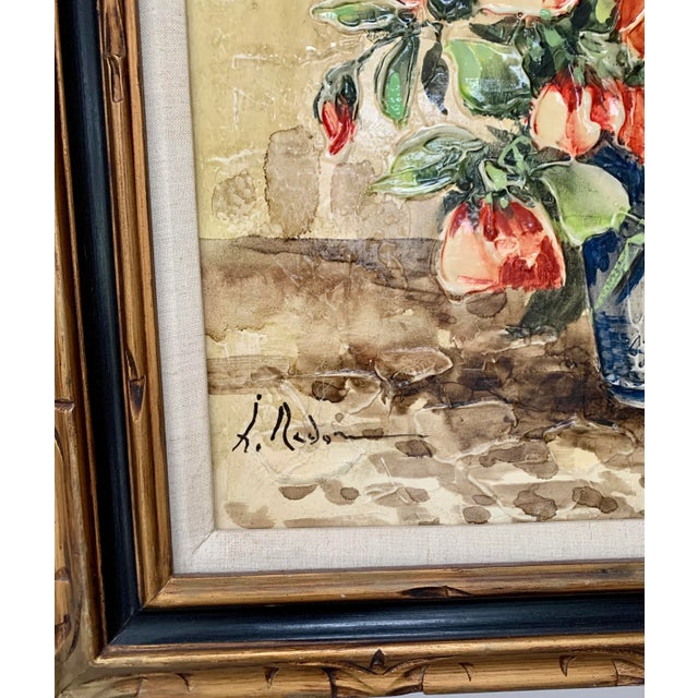 Mid-Century Oil Painting Flowers Wooden Gilded Frame For Sale - Image 4 of 7