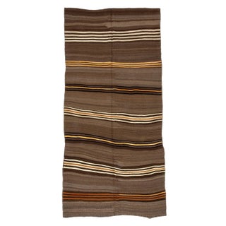 Vintage Brown Wool Turkish Kilim Rug- 5′4″ × 10′4″ For Sale