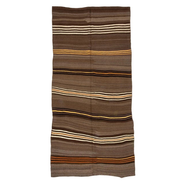 Vintage Brown Wool Turkish Kilim Rug- 5′4″ × 10′4″ For Sale