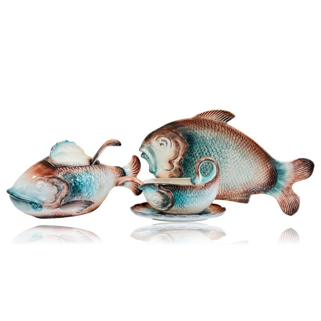 Vintage Italian Fish Plate Set by R. Blanche - Set of 9 For Sale - Image 13 of 13