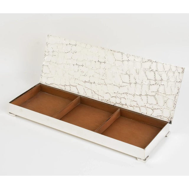 1960s Modernist Oversized Long and Flat Silver Plate Box With Crocodile Pattern, 1960s For Sale - Image 5 of 9
