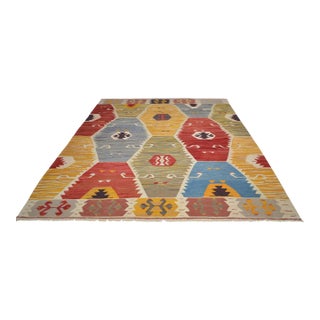 Vintage Handwoven Turkish Rug Oversized Oushak Kilim Rug for Living Room - 9′11″ X 12′2″ For Sale