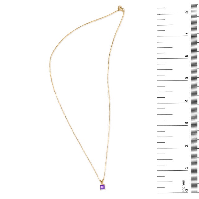 Early 21st Century 14K Yellow Gold 5x5 MM Square Shaped Purple Amethyst Solitaire Pendant Necklace For Sale - Image 5 of 5
