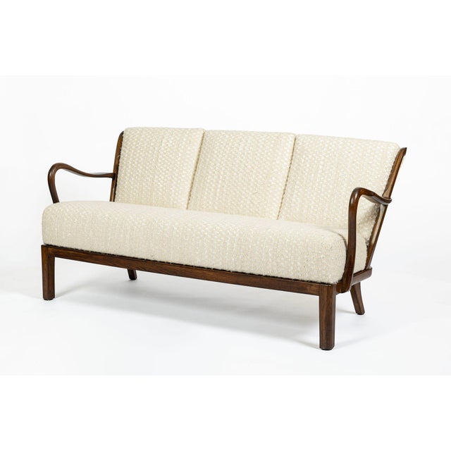 Danish Modern Solid Walnut Spindle Back Sofa in Schumacher Fabric, Circa 1960 For Sale - Image 4 of 18