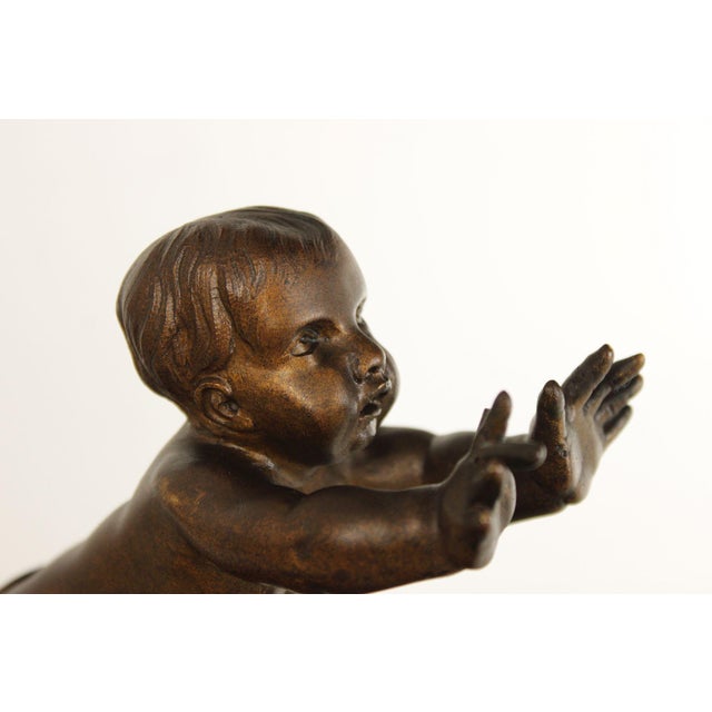 French Louis XV Style Antique Bronze Pair of Cherub Andirons For Sale - Image 9 of 18