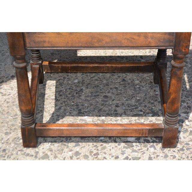 Burnt Umber Antique Elgin a Simonds Dark Oak Wood Wainscot Side / Dining Chair W/ Arms & Carved Back For Sale - Image 8 of 18