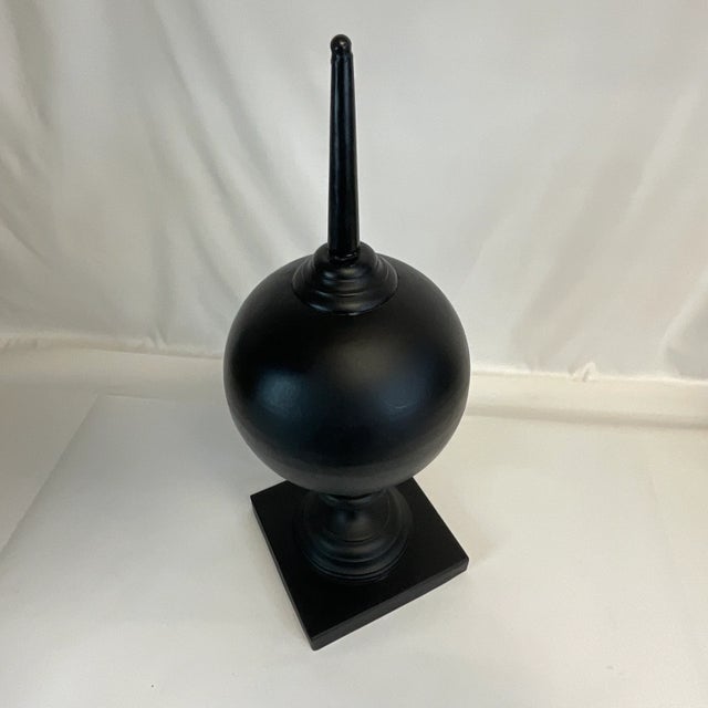 Metal Mid-Century Art Deco Large Scale Black Tole Metal Obelisk With Orb Globe. For Sale - Image 7 of 10