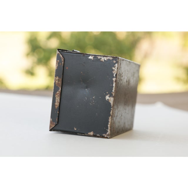 30s Vintage Industrial Metal Steel Tool Box With Rusty Patina and Chipping Black Paint For Sale - Image 13 of 17