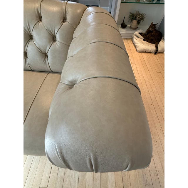 Animal Skin Cream-Colored, Leather Chesterfield Sofa For Sale - Image 7 of 8