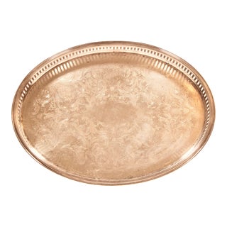 Vintage French Silver Plate Footed Serving Tray With Gallery For Sale