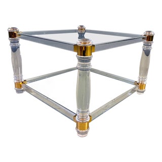 Vintage Acrylic and Brass Coffee Table, 1970s For Sale