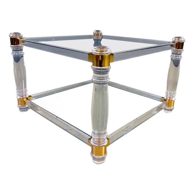 Vintage Acrylic and Brass Coffee Table, 1970s For Sale