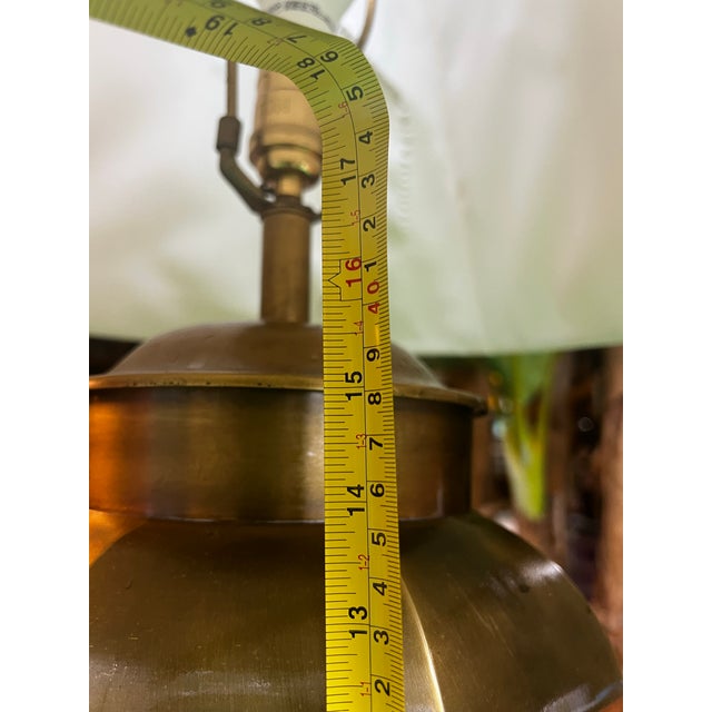 Large Vintage Brass Table Lamp With White Lampshade For Sale - Image 9 of 10