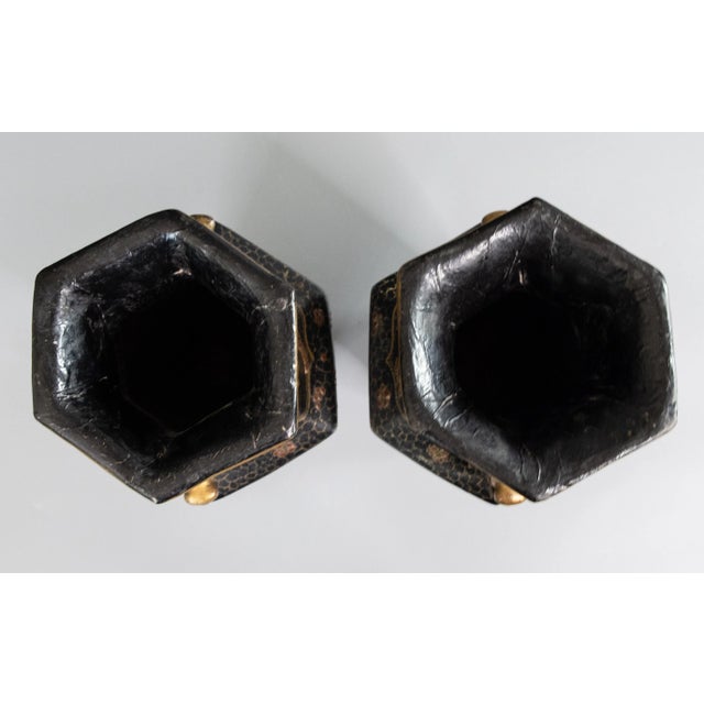 Black Antique Chinese Gilt Papier-Mâché Vases, a Pair For Sale - Image 8 of 12