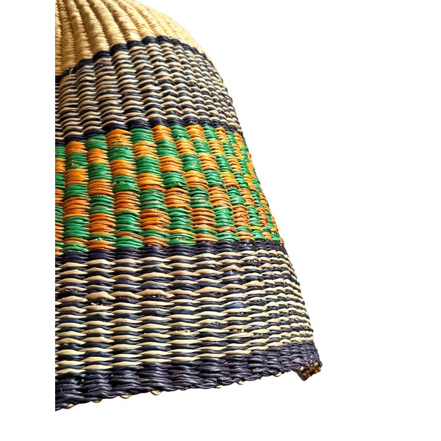 Tribal Vintage Bolga Wave Tribal Organic Basket Pendant Light For Sale - Image 3 of 4