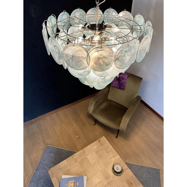Glass Space Age Murano Chandelier with 57 Blue Albaster Iridescent Glasses, 1990s For Sale - Image 7 of 18