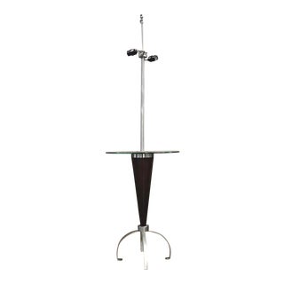 Mid Century Modern Floor Lamp With Round Glass Shelf For Sale