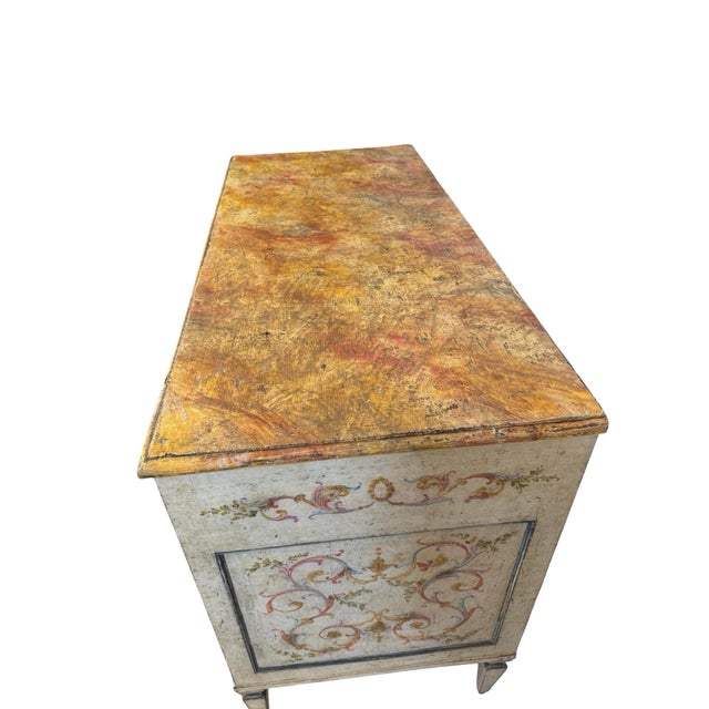Antique Italian Hand-Painted Commode, 19th Century — Polychrome Scrolling Foliate Decoration For Sale - Image 17 of 18