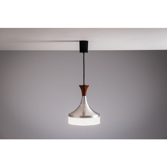 Mid-Century Modern Vintage Pendant Light in Aluminium and Wood from Sölken Leuchten, 1960s For Sale - Image 3 of 11