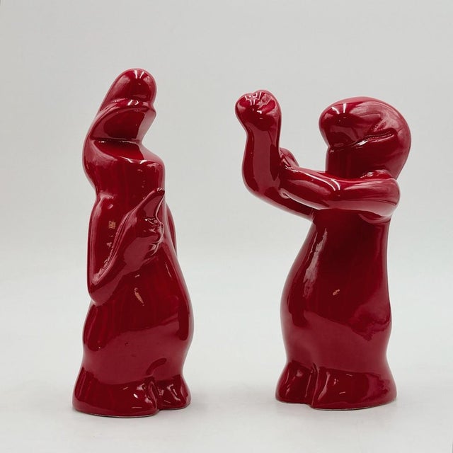 Vintage Ceramic La Linea Figurines in Red by Osvaldo Cavandoli, 1960s, Set of 5 For Sale - Image 4 of 11