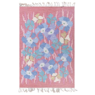 Vintage Swedish Flat-Weave Rug in Floral Design Doris Leslie Blau For Sale