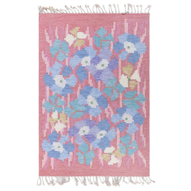 Vintage Swedish Flat-Weave Rug in Floral Design Doris Leslie Blau For Sale