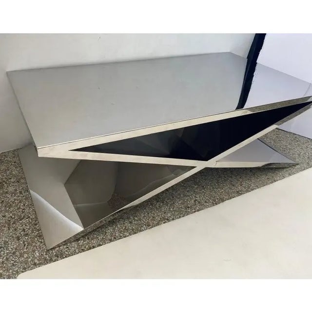 X-Base Cocktail Table Polished Steel For Sale In West Palm - Image 6 of 13