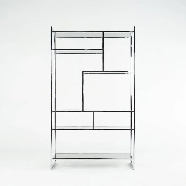 Mid-Century Modern 1970s Design Institute America (D I A) Staggered Chrome + Smoked Glass Étagère Shelving Wall Unit For Sale - Image 3 of 9